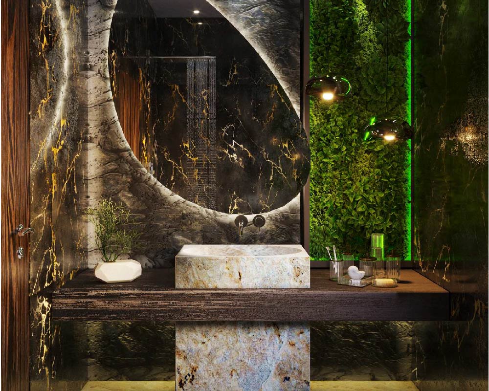 Washbasin and shower design located in the Northeast corner for water flow.