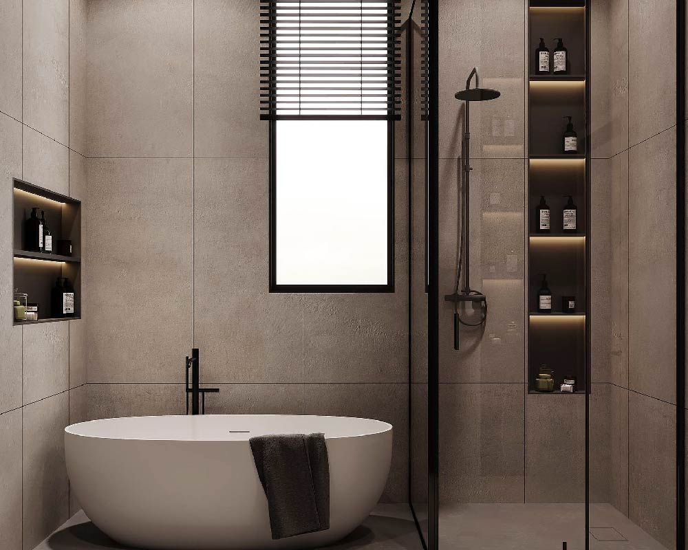 Bathroom with a wooden door, kept closed to contain negative energy