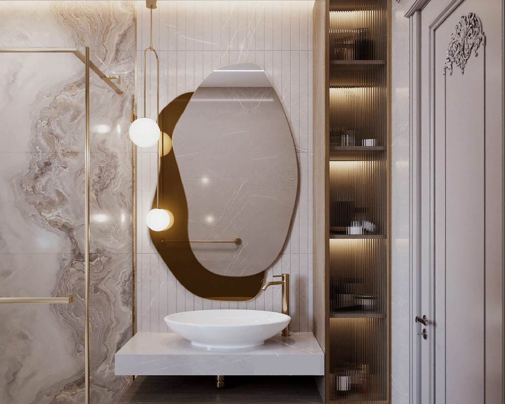 Shower area and water outlets positioned in the North-East zone for positive energy.