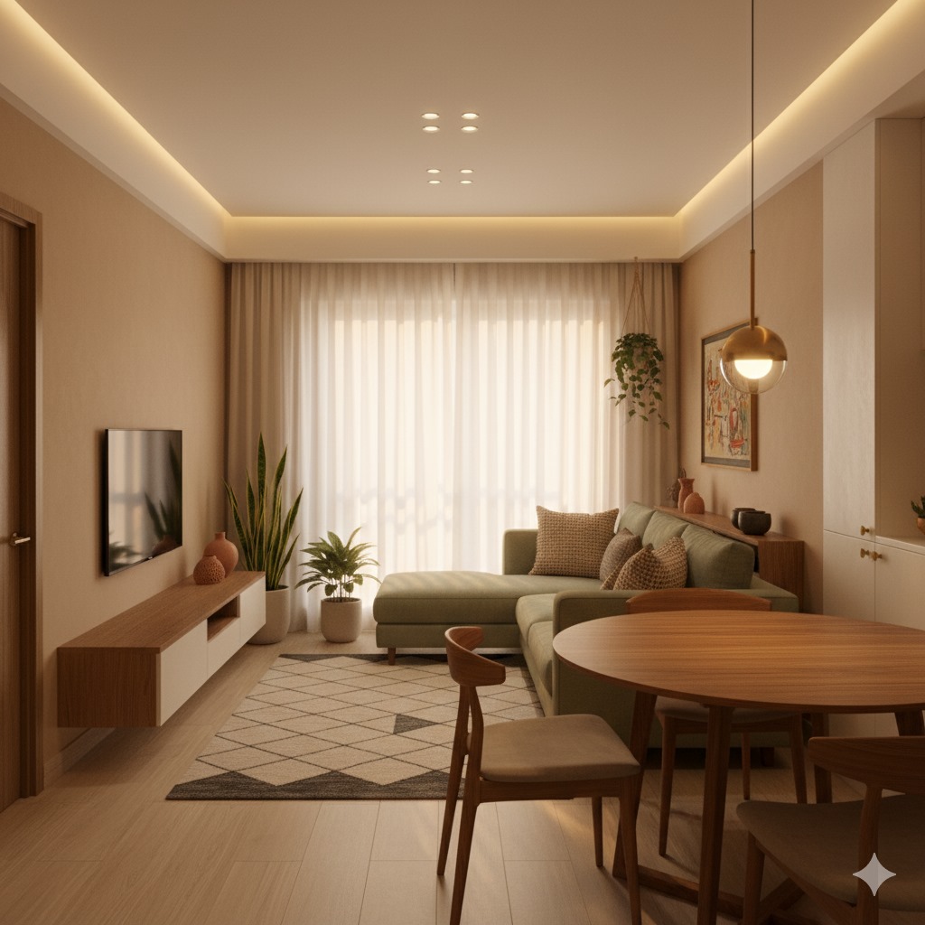 Complete turnkey interior project of a 3 BHK apartment in Punawale.